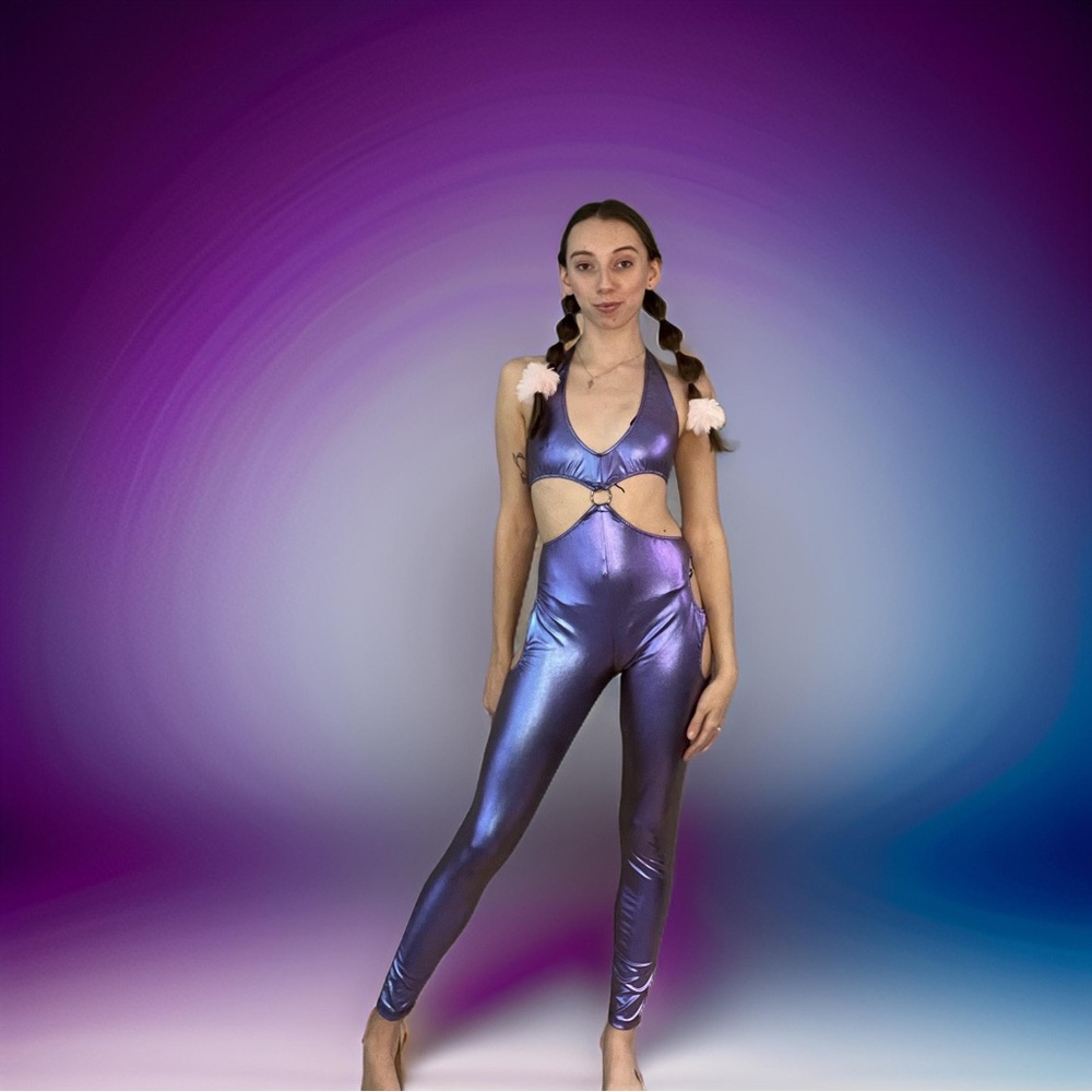Metallic purple/blue cutout bodysuit